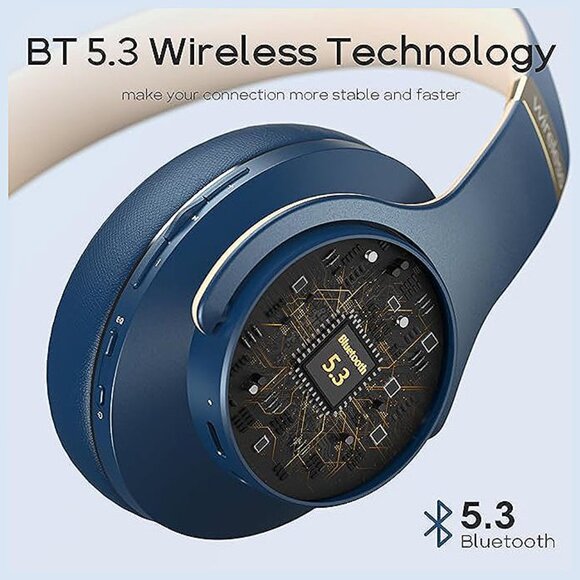 Bluetooth Headphones Over Ear, 90 Hours Playtime Wireless Headphones Navy Blue - Picture 5 of 8